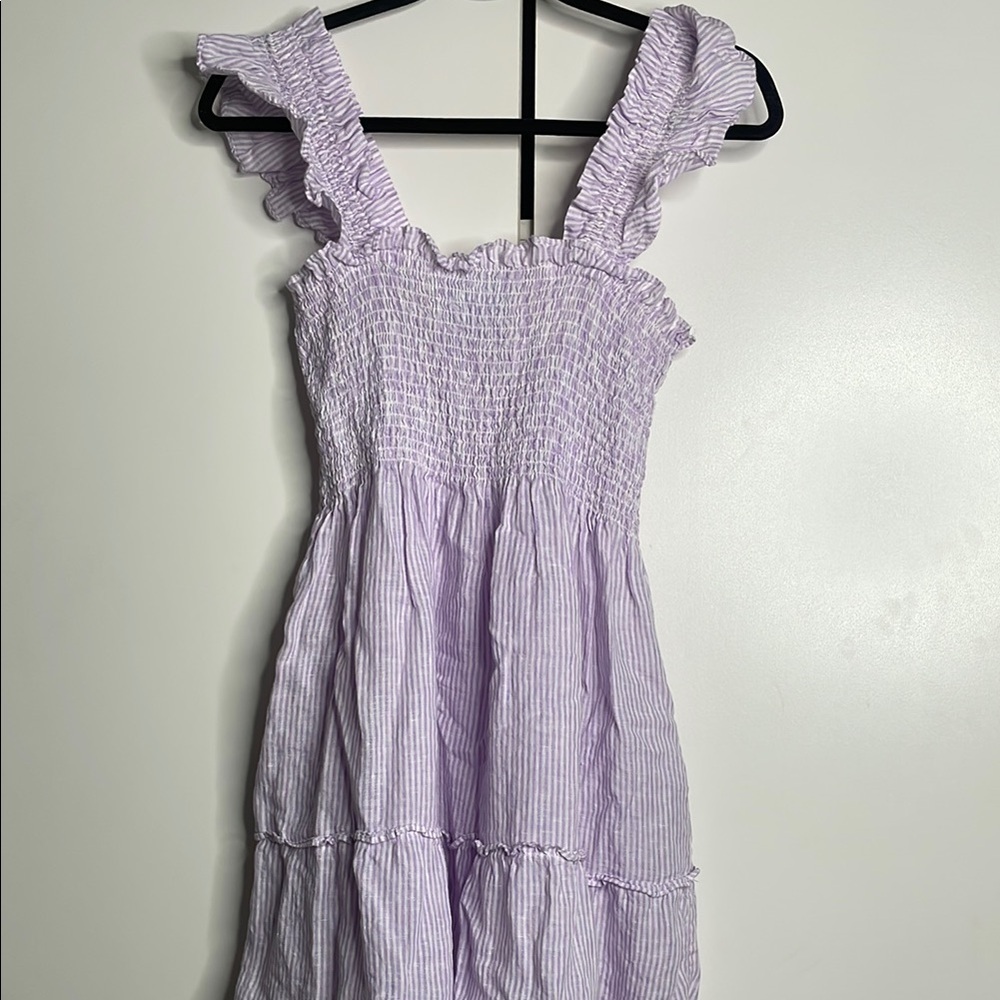Size S, purple and white striped maxi dress.